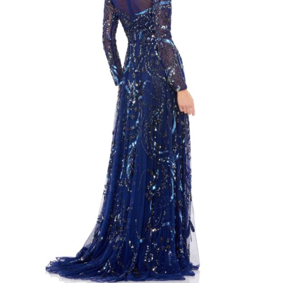 MAC DUGGAL 5217 LONG SLEEVE EMBELLISHED ILLUSIONS MIDNIGHT NAVY GOWN sz 16 - Picture 5 of 6
